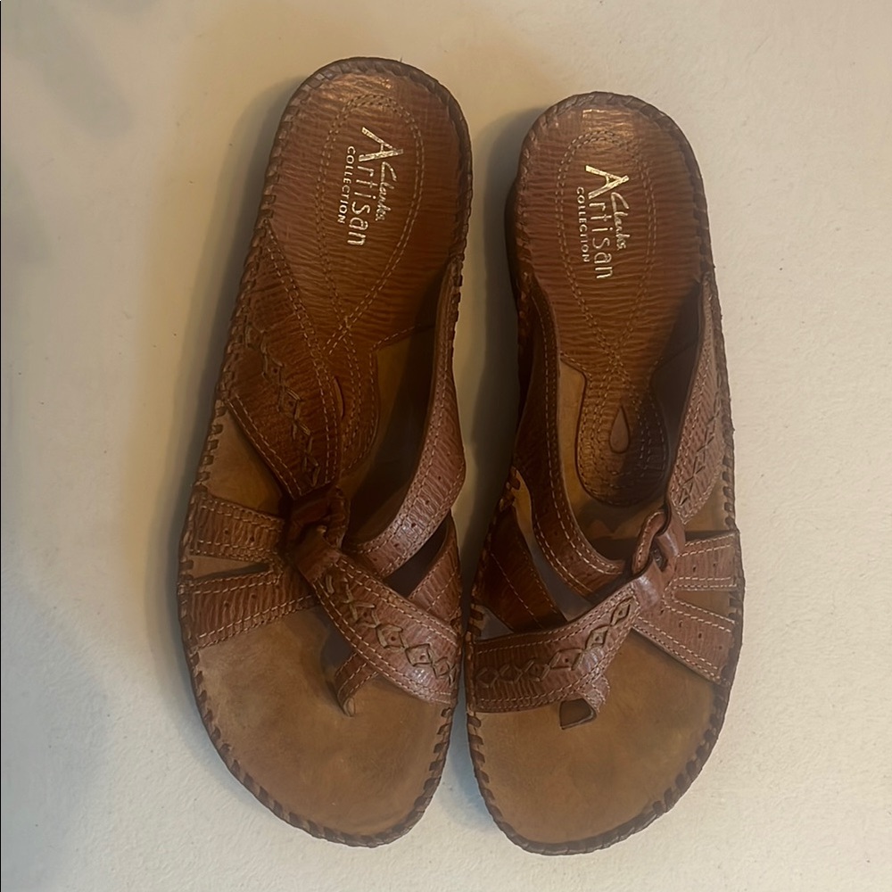 Brown Leather Sandals with Crisscross Straps
